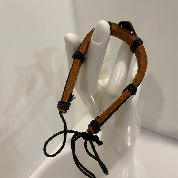 Superman superwoman sign Leather & Cord Adjustable Bracelet Black & Brown Unisex - Picture 5 of 9